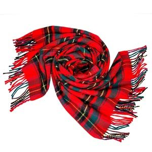 Tartan Plaid Cashmere Pashmina Scarf  With Fringe 77x 28 Red Black Green Gold